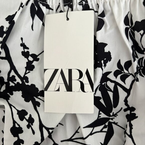 Zara Women's Floral Dress Black and White Cotton Size XL NWT - Picture 9 of 11